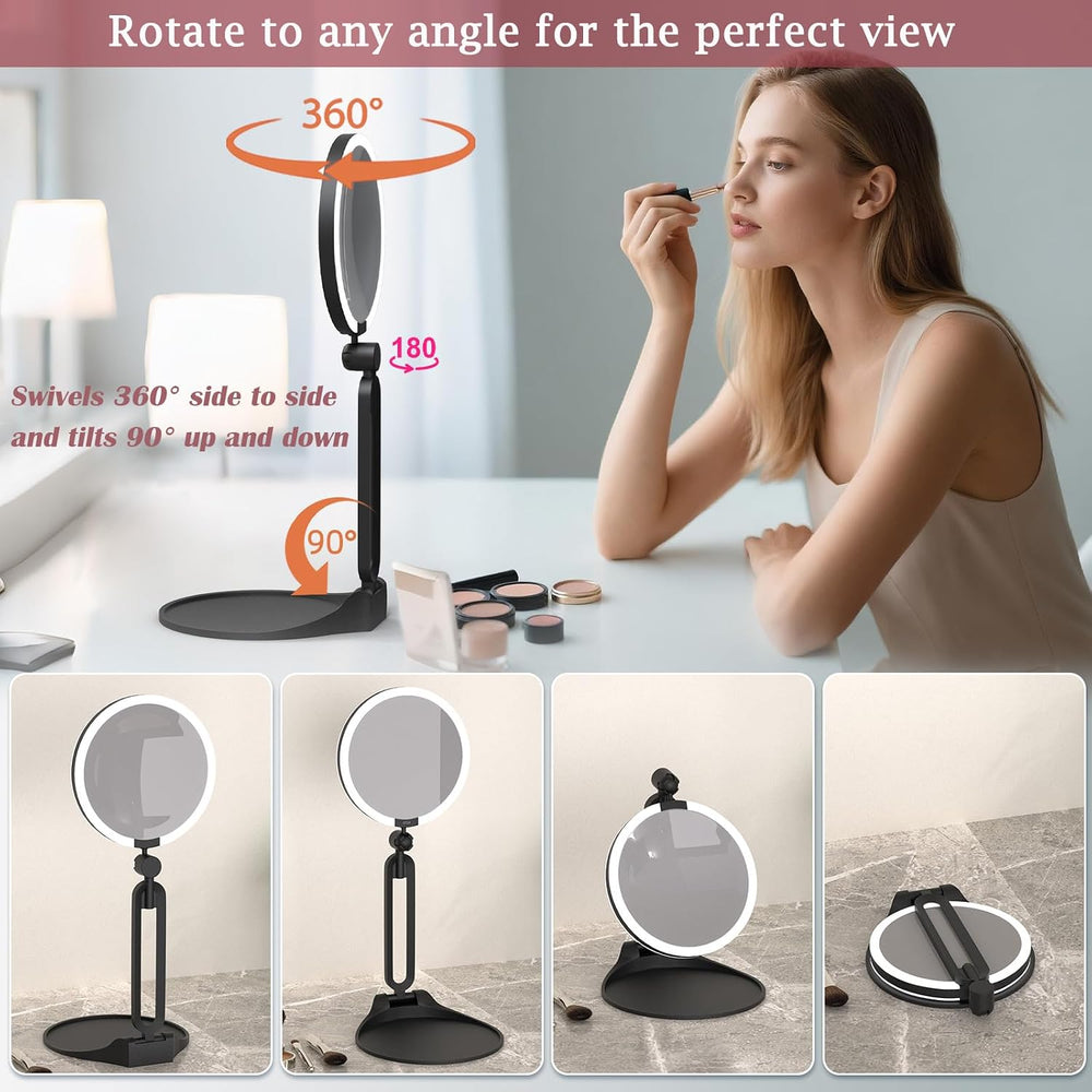 Lighted Makeup Mirror with magnification 40X/1X, Foldable Double-Sided