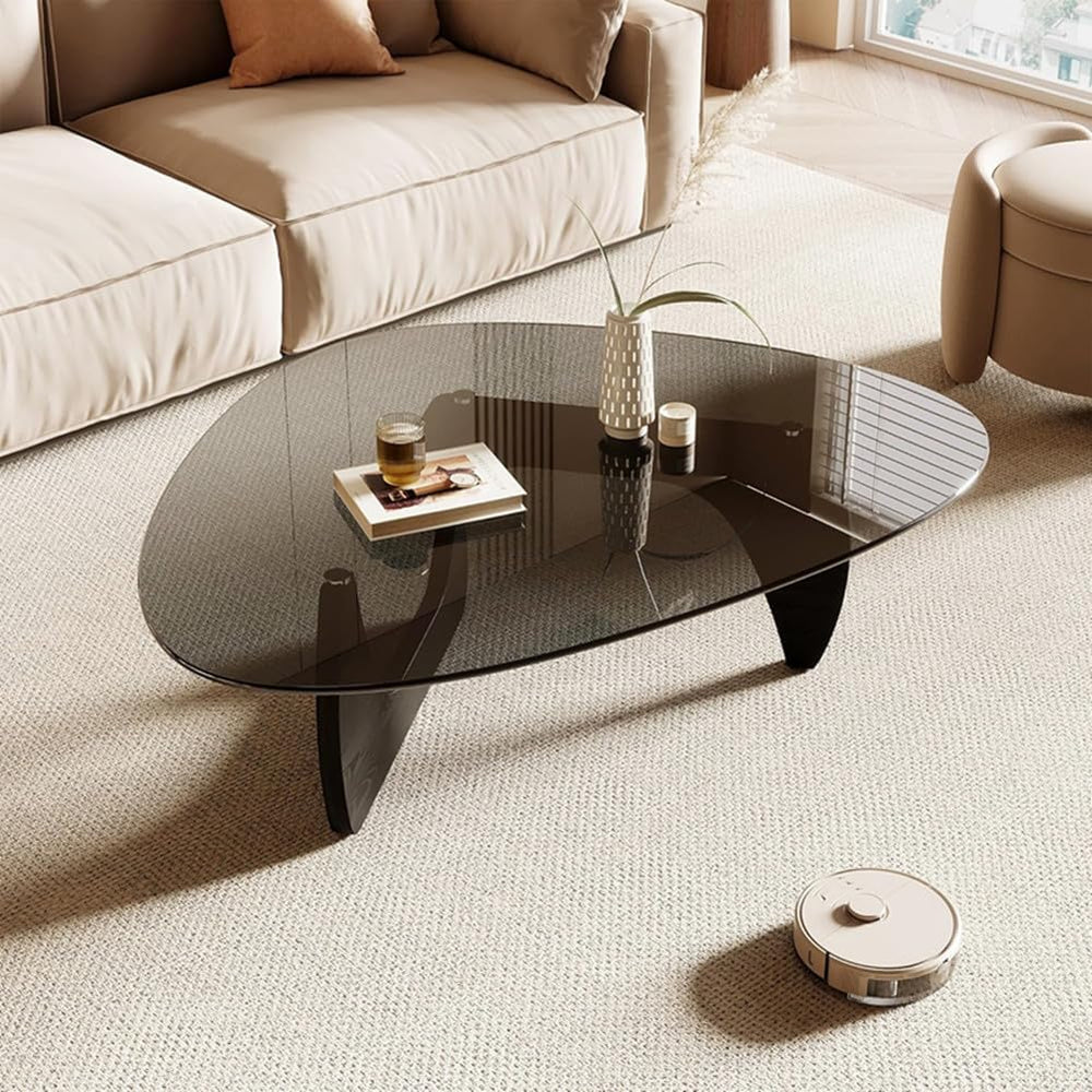 32" Mid-Century Modern Coffee Table,Triangle Glass Top Wooden Table for ...
