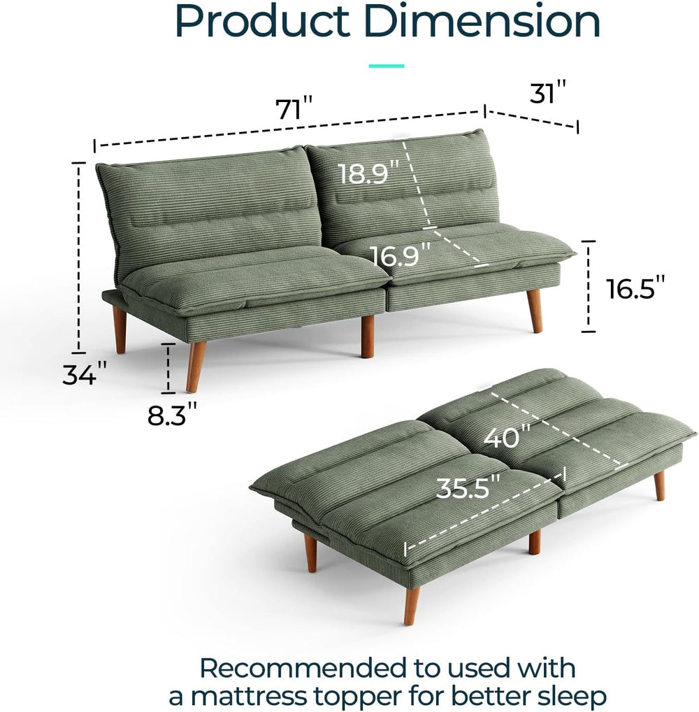 LINSY HOME Futon Sofa Bed - Convertible Corduroy Futon Couch Bed with Adjusta...