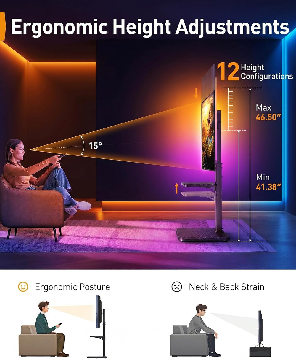 Perlegear Floor TV Stand with LED Lights for 32–75 inch TVs up to 110 lbs