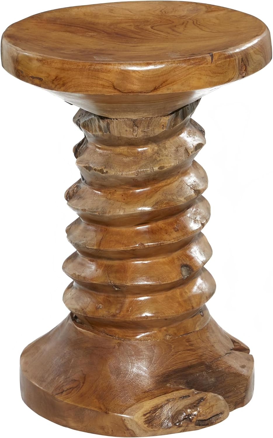 Deco 79 Teak Wood Handmade Live Edge Accent Table with Coiled Base, 13" ...