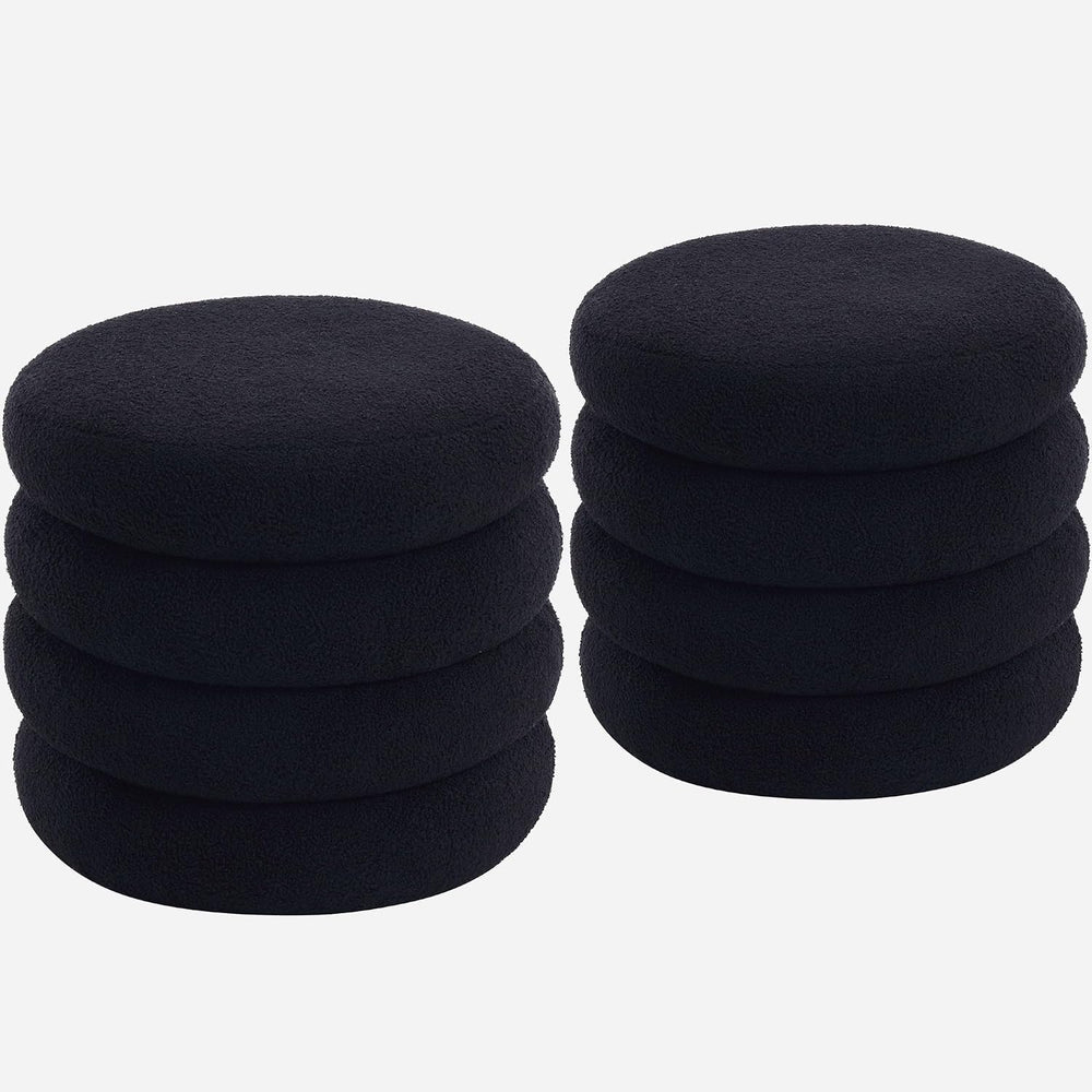 19.5 Inch Round Storage Ottoman, Modern Sherpa Ottoman Coffee Table with Remo...
