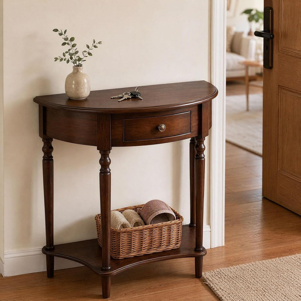 Half Moon Table, Table Solid Wood with Drawer Half-Moon Porch Side Elegant Vi...