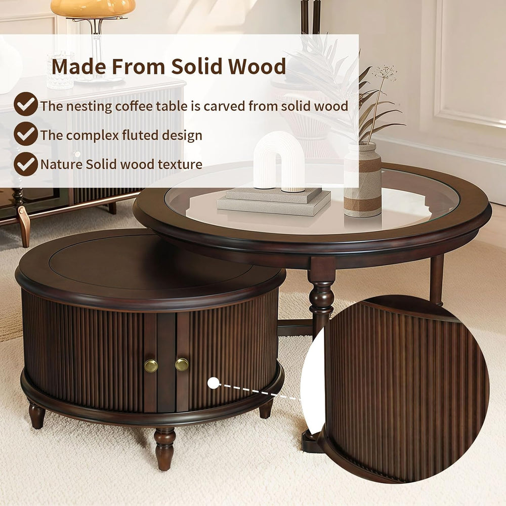 31.5'' Nesting Coffee Table Set of 2, Solid Wood Round Nesting Coffee...