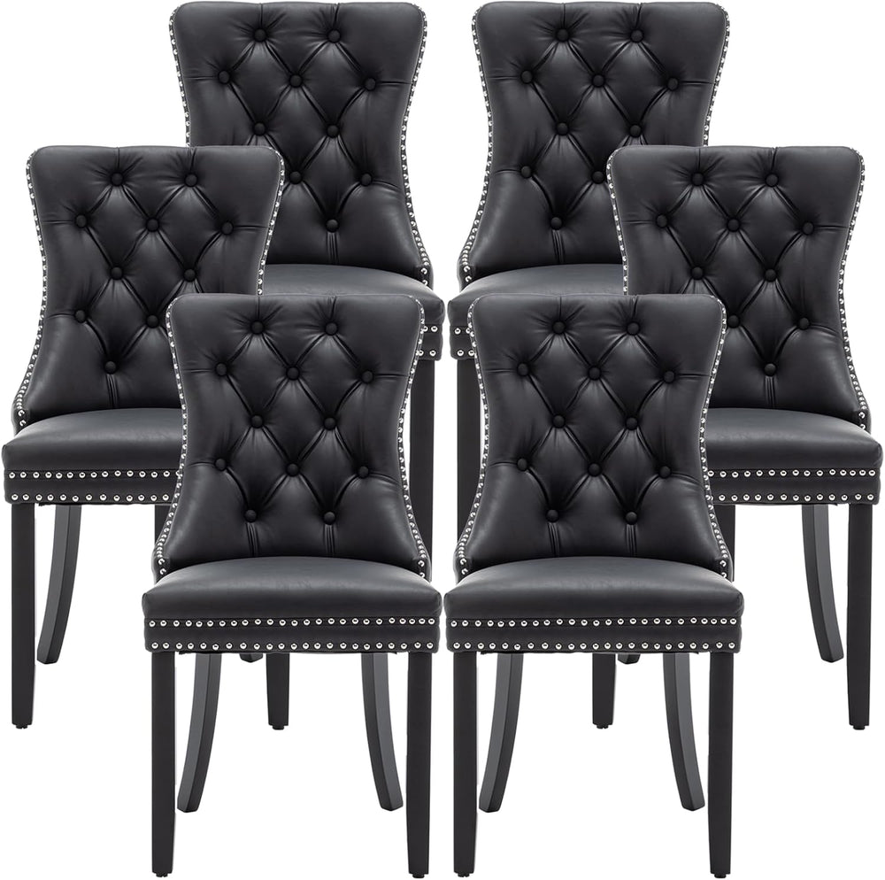 Leather Dining Chairs Set of 6, Upholstered Dining Room Chairs with Nailhead ...