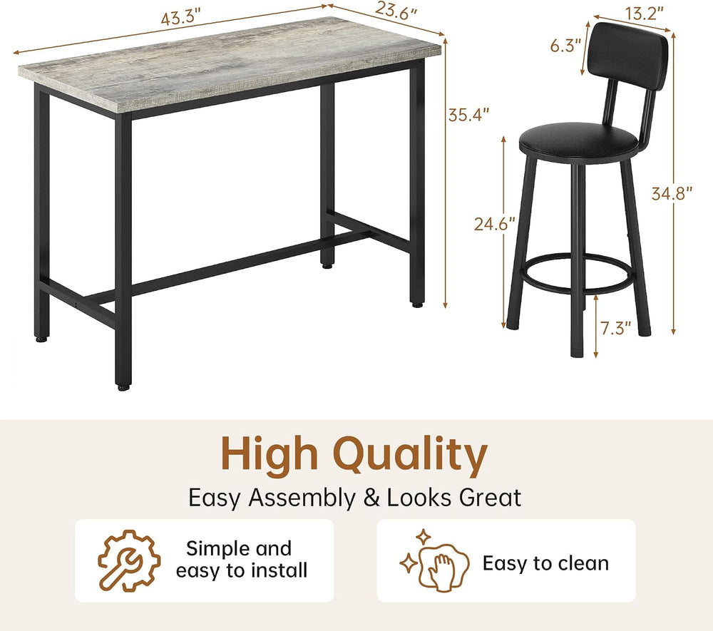 5 Piece Bar Table and Chairs Set for 4, Counter Height Rectangular Pub Dining...