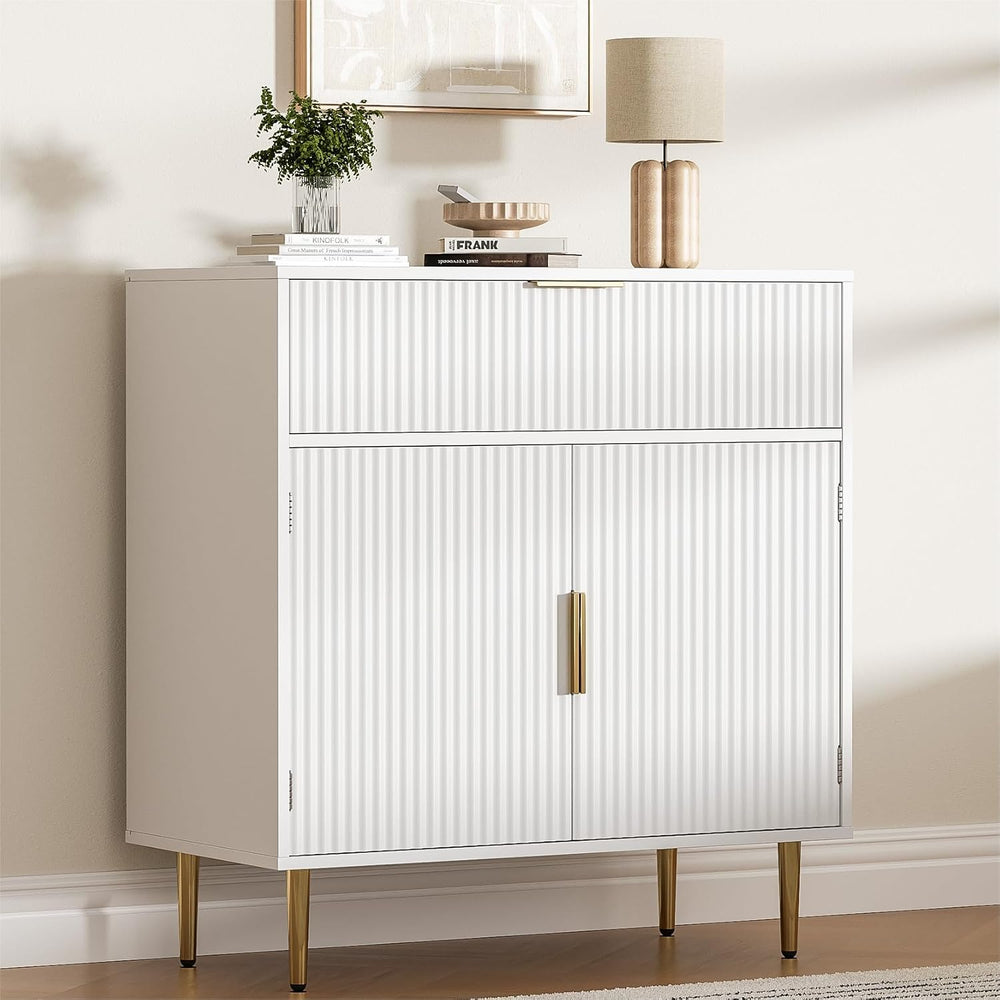 Housoul Sideboard Buffet Cabinet with 2 Doors and Large Drawer, White