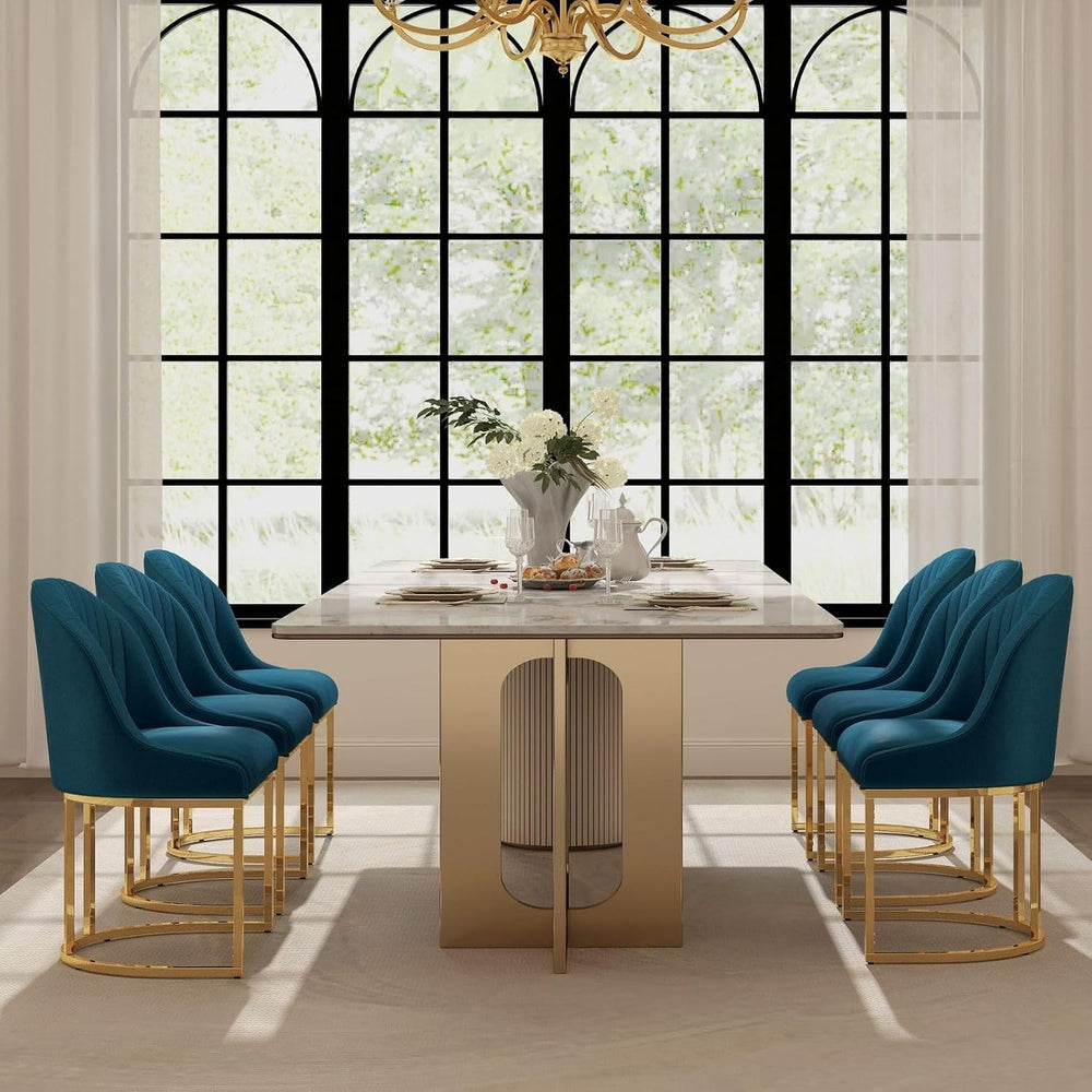 Velvet Dining Chairs Set of 4, Modern Dinning Room Chairs with Golden Metal F...