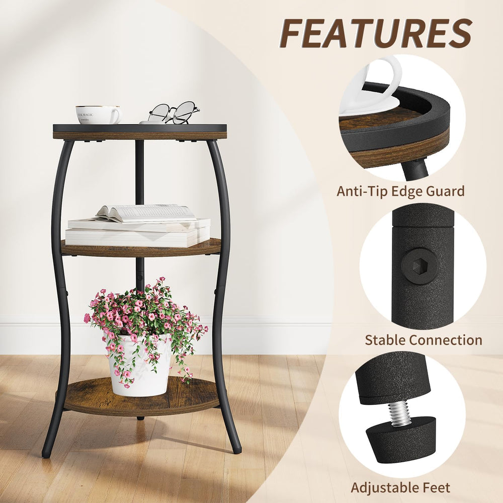 YINMIT Small Round Side Table, 3 Tier Slim Waist End Table with Anti-Tip Edge...