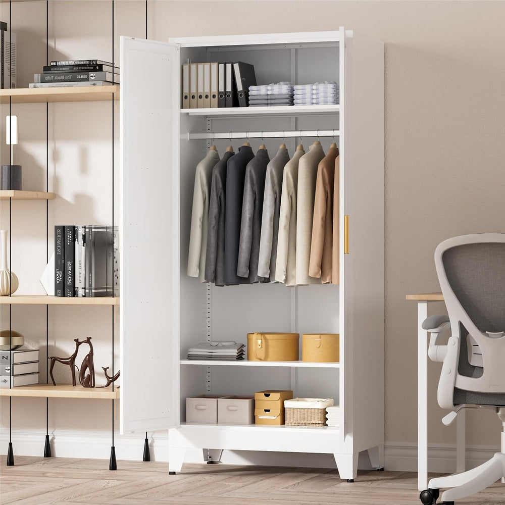 LCAOPC 71" Tall Metal Wardrobe Closet with Adjustable Shelves and Hangin...