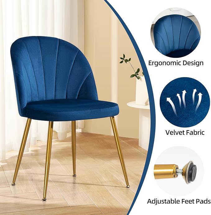 Velvet Dining Chairs Set of 4, Upholstered Mid Century Modern Dining Chairs, ...