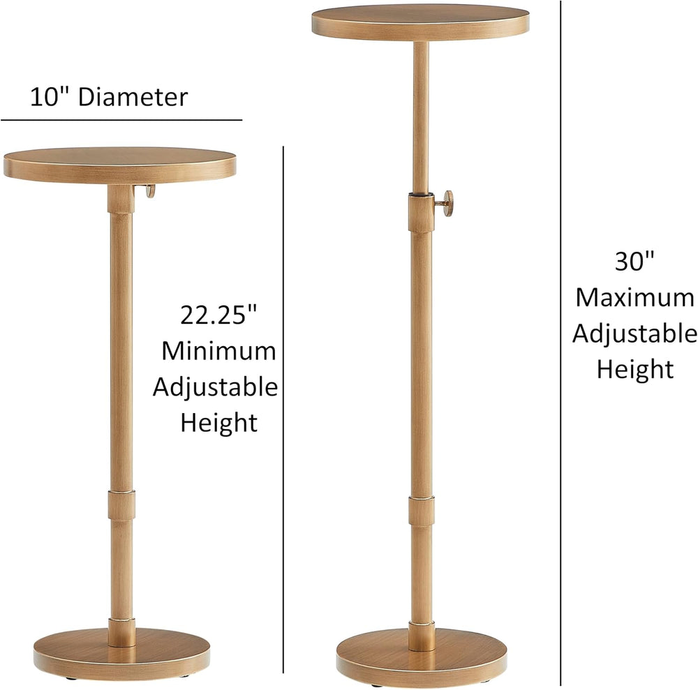 Adjustable Height Accent Table, Antique Brass Metal Side Table with Pedestal ...