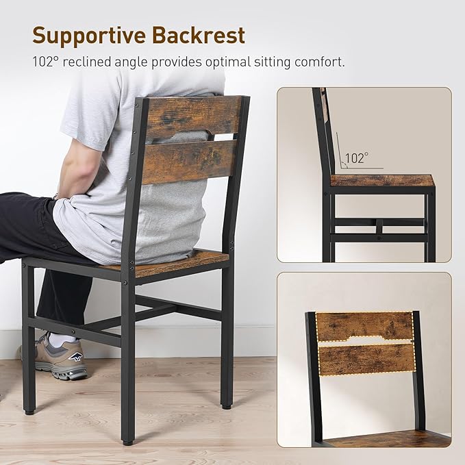 Dining Chairs Set of 2, Rustic Wooden Kitchen Chairs with Backrests and Metal...