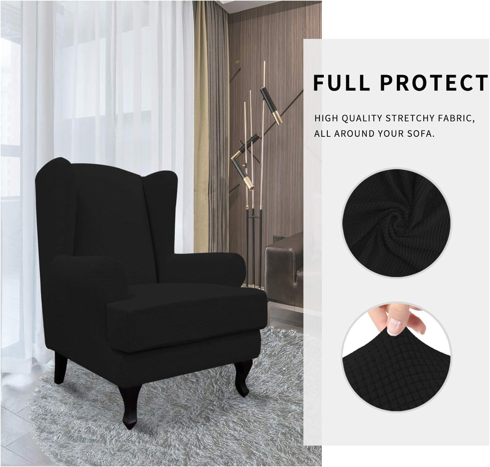 Easy-Going 2-Piece Stretch Wingback Chair Sofa Slipcover Black