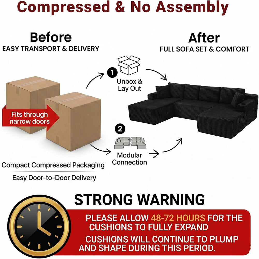 134 Inch Modular Sectional Sofa, Cloud Couch for Living Room | Modern Corduro...