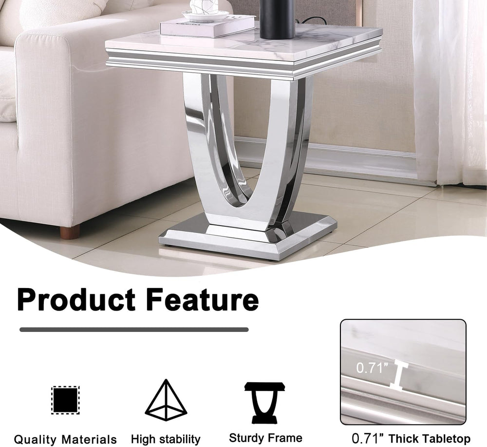 Henf 23in Square End Table Faux Marble End Table w/U Shape Steel Base,Luxury ...