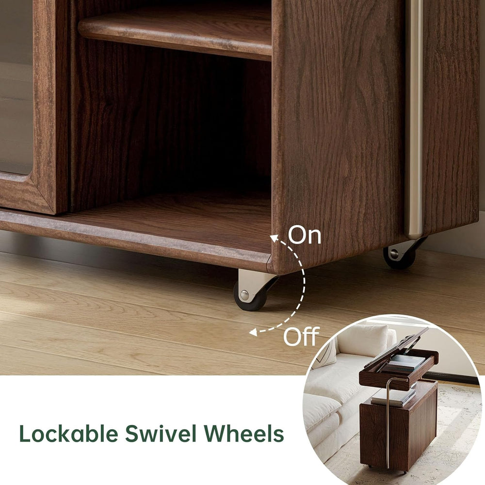 Solid Wood Side Table for Living Room, Bedroom, Walnut | Movable, Flip Top, 7...