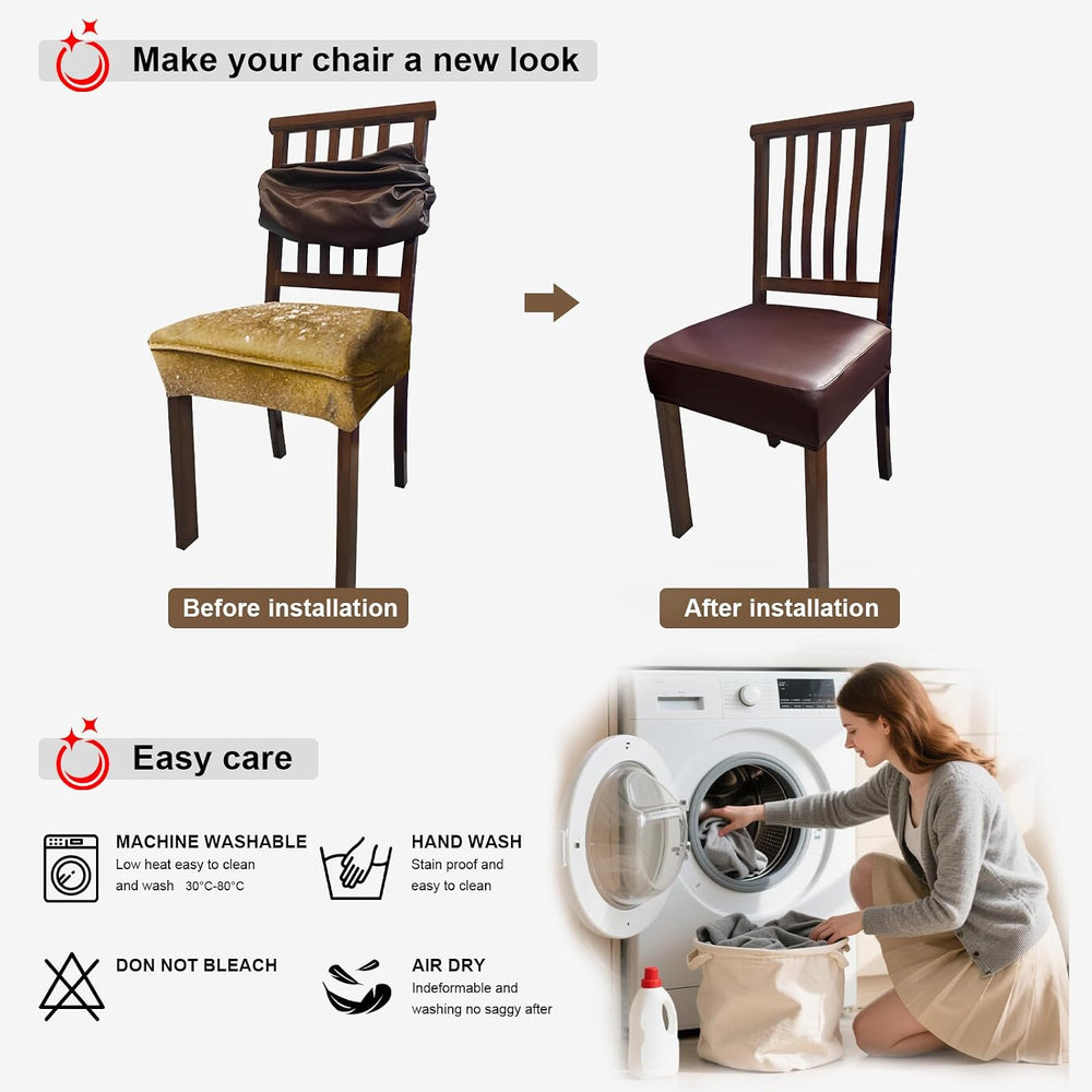 Waterproof Pu Leather Seat Covers Set of 4, Removable Chair Covers