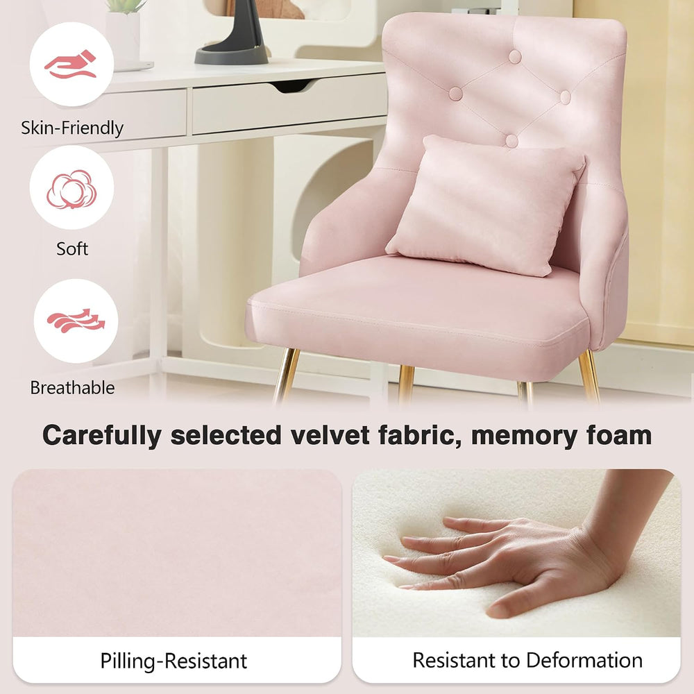 Velvet Vanity Chairs with Back, Upholstered Makeup Chair No Wheels with Metal...