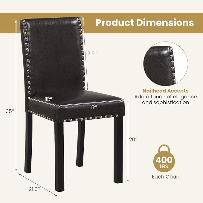 Giantex Dining Chairs Set of 2, Faux Leather Upholstered Parsons Kitchen Chai...