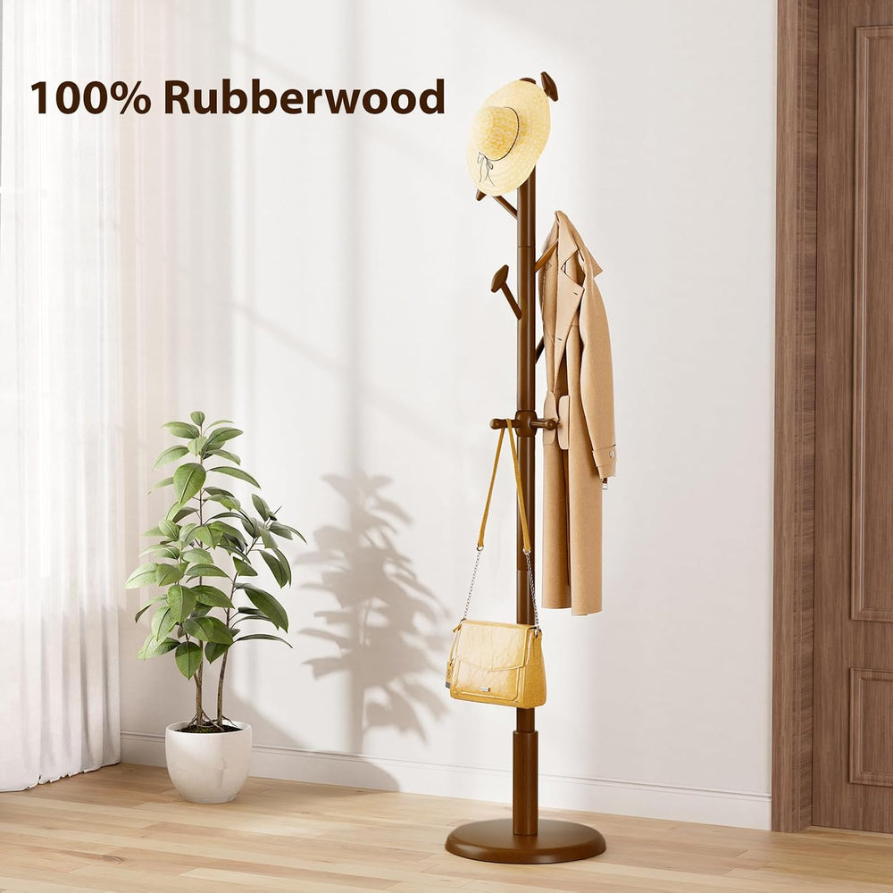 Solid Wooden Coat Rack Stand Freestanding Hall Tree with 10 Hooks