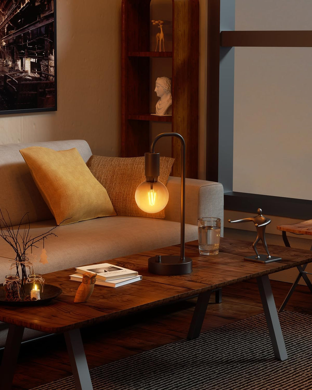 ONEWISH Industrial Table Lamp Set of 2, Fully Dimmable Beside Lamp with Gradi...