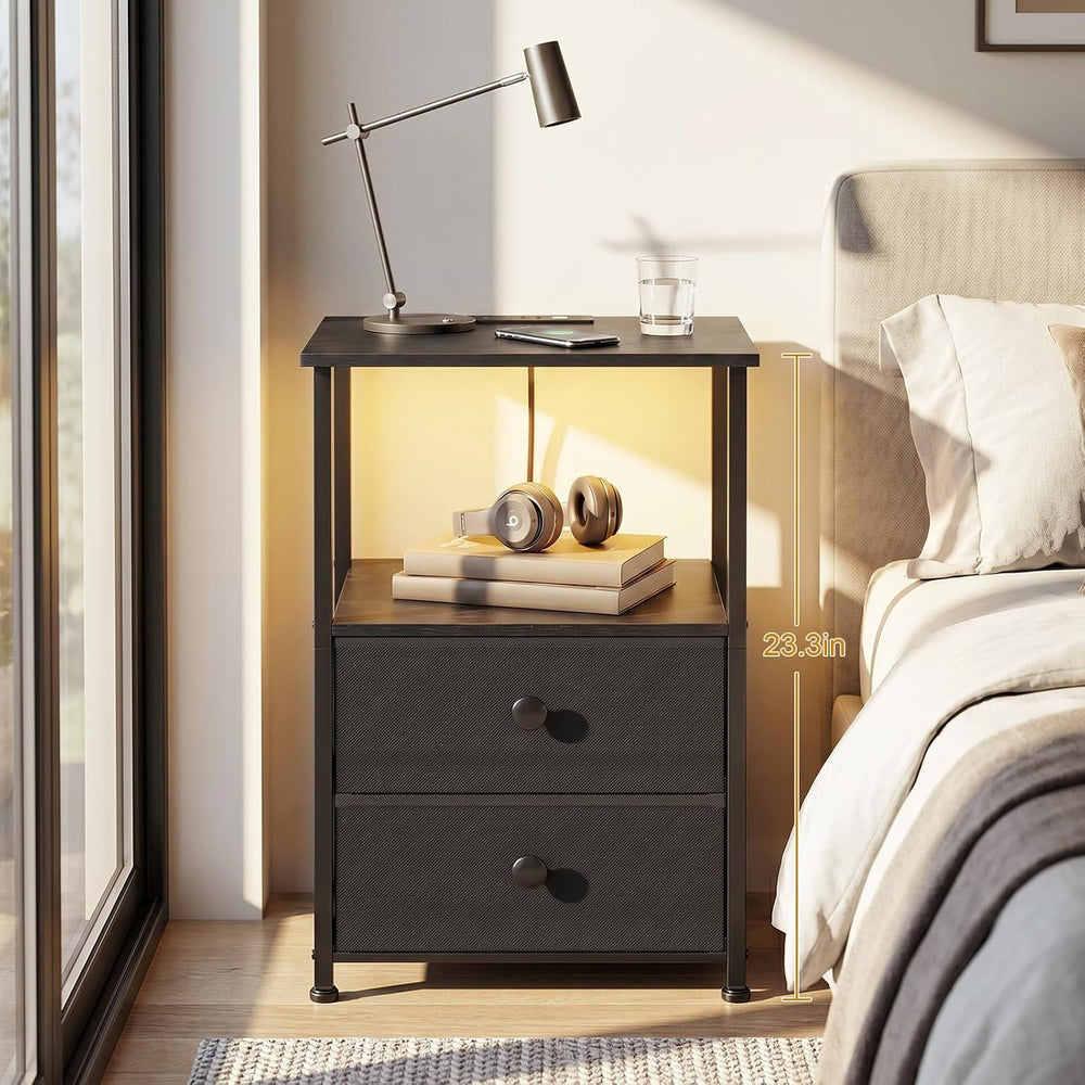 LOAKEKEL Nightstands Set of 2, LED Night Stand with Charging Station | Bedsid...