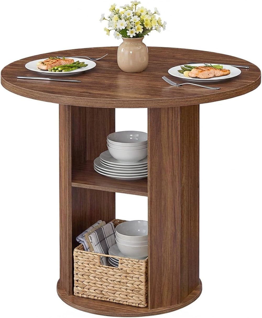 MAHANCRIS 31.5" Round Dining Table with Storage Shelf for 2-3, Circle Ki...