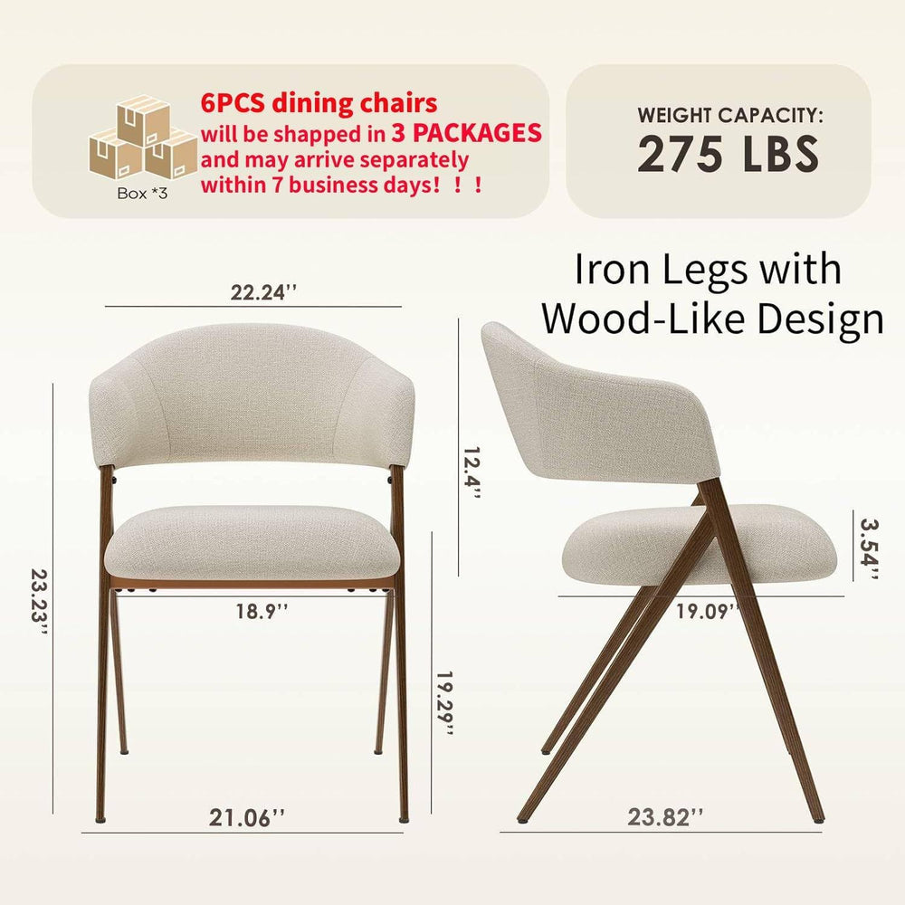 COLAMY Modern Dining Chairs Set of 6, Upholstered Fabric Dining Room Kitchen ...