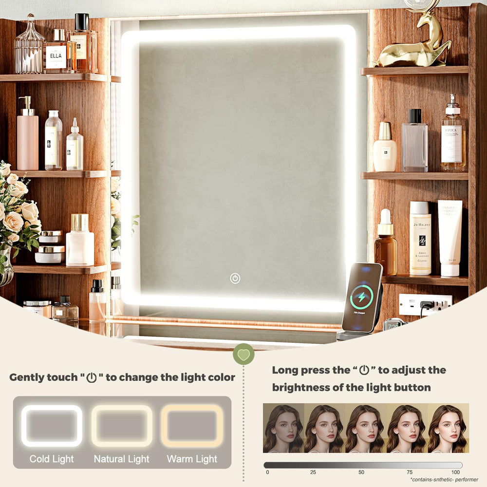 43" Makeup Vanity Desk with Mirror and Lights&Power Outl, 3 Adjustab...