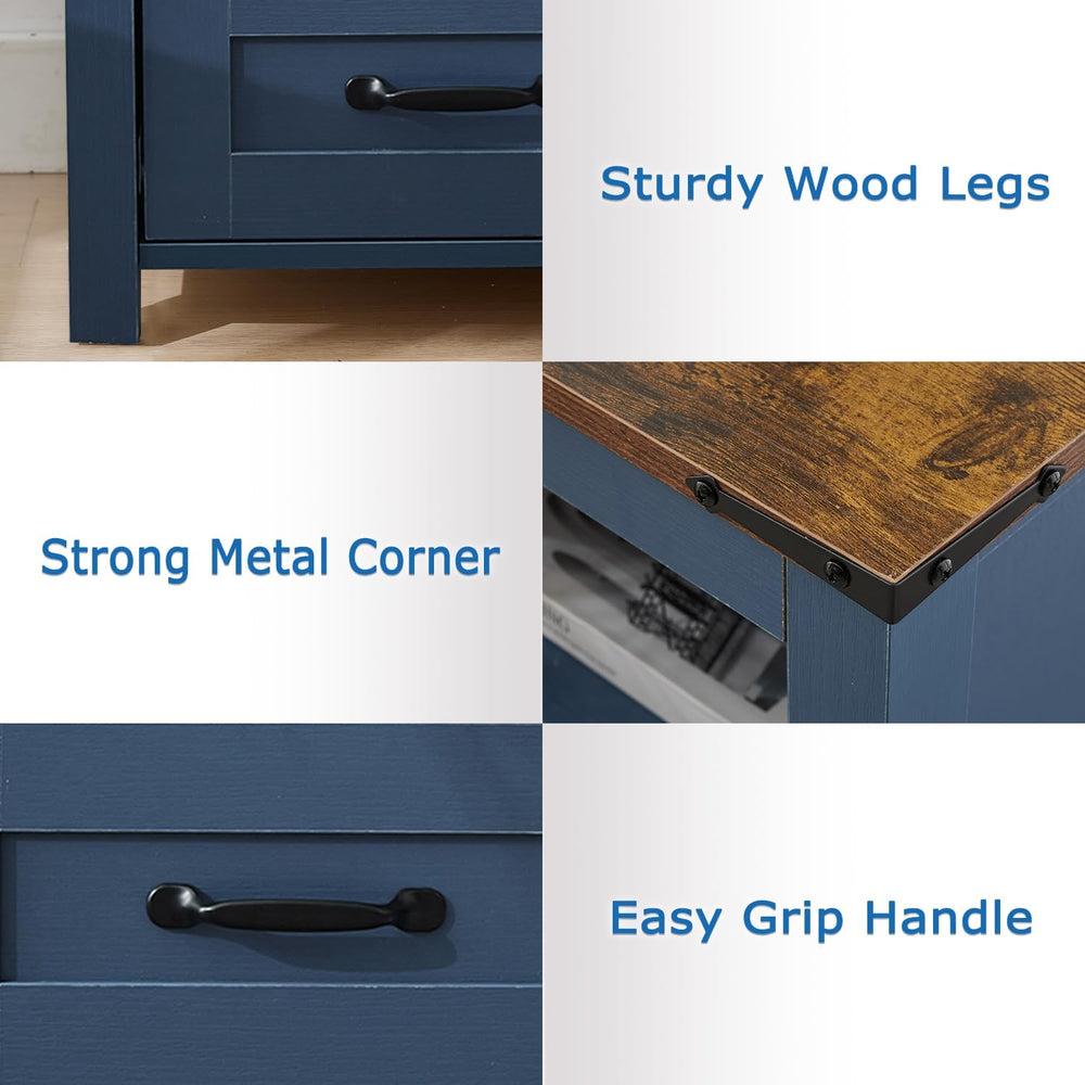 Farmhouse Nightstands Set of 2 with Charging Station, End Table with 2 Drawer...