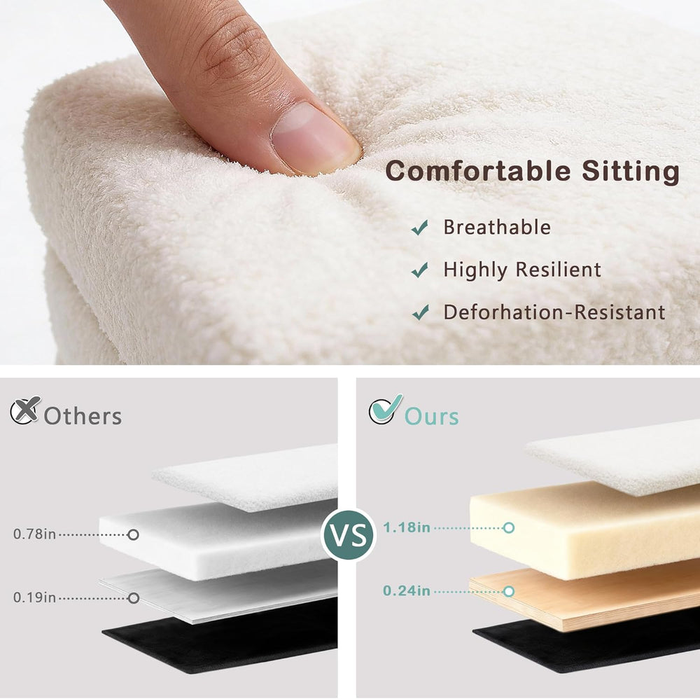 CAROLMADE Folding Storage Ottoman Cube Sherpa Footstool with Wood Legs Ottoma...