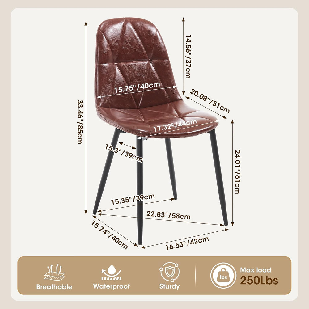 Set of 4 Brown Dining Chairs – Modern Armless Kitchen & Dining Chairs, Fa...