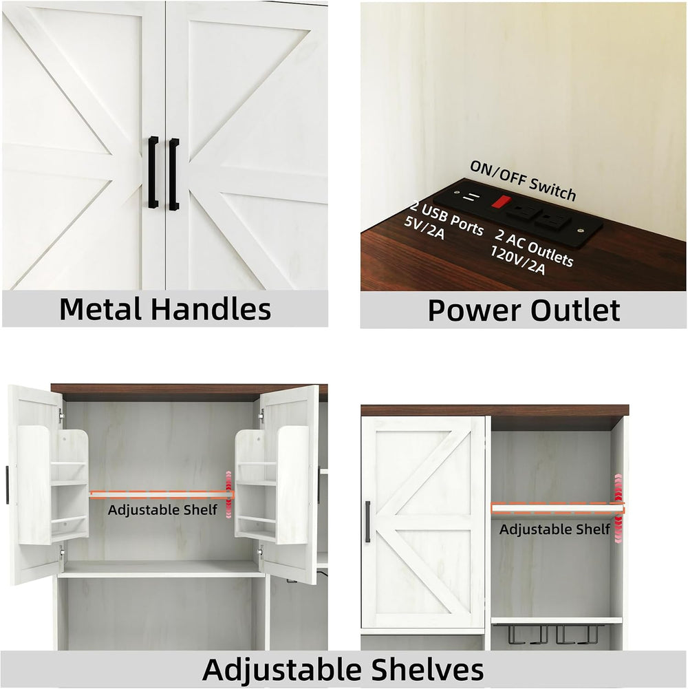 71" Kitchen Pantry Cabinet with Charging Station & LED Light,Freesta...