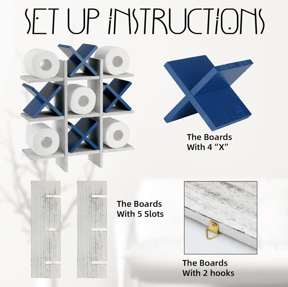 Weysat Tic Tac Toe Toilet Paper Holder,Retro White, Blue
