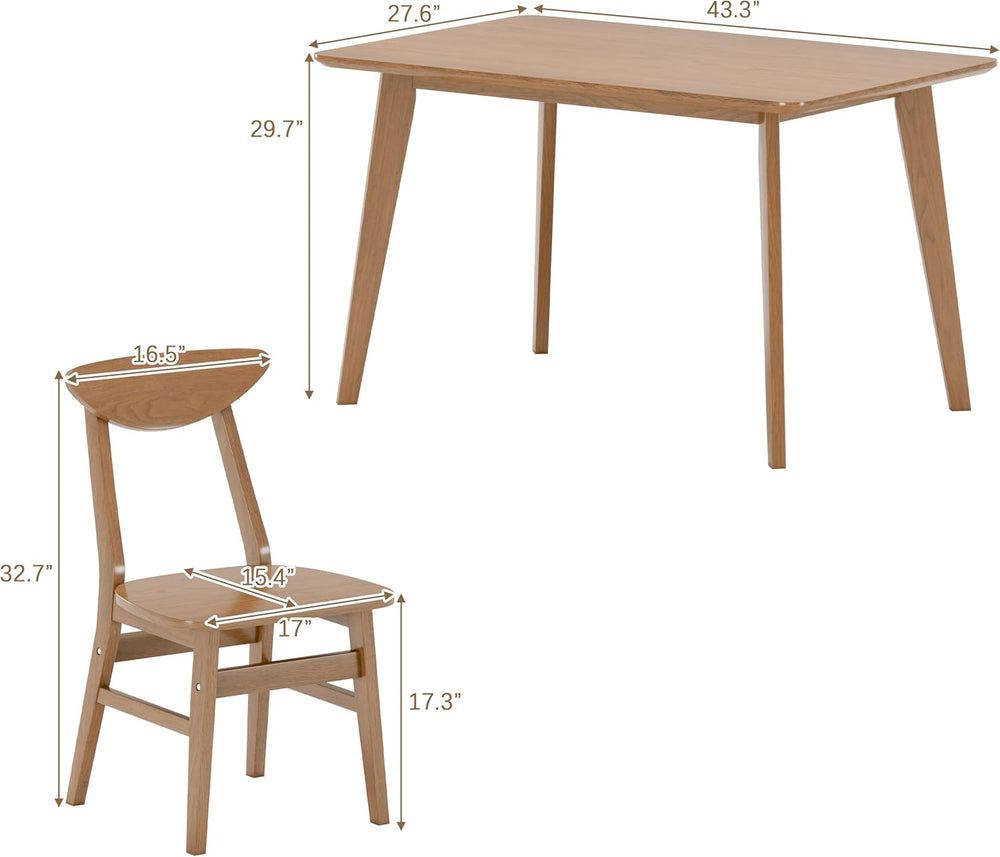 WiberWi 5 Piece Dining Table Set for 4, Solid Wood Kitchen Table Chairs Set o...