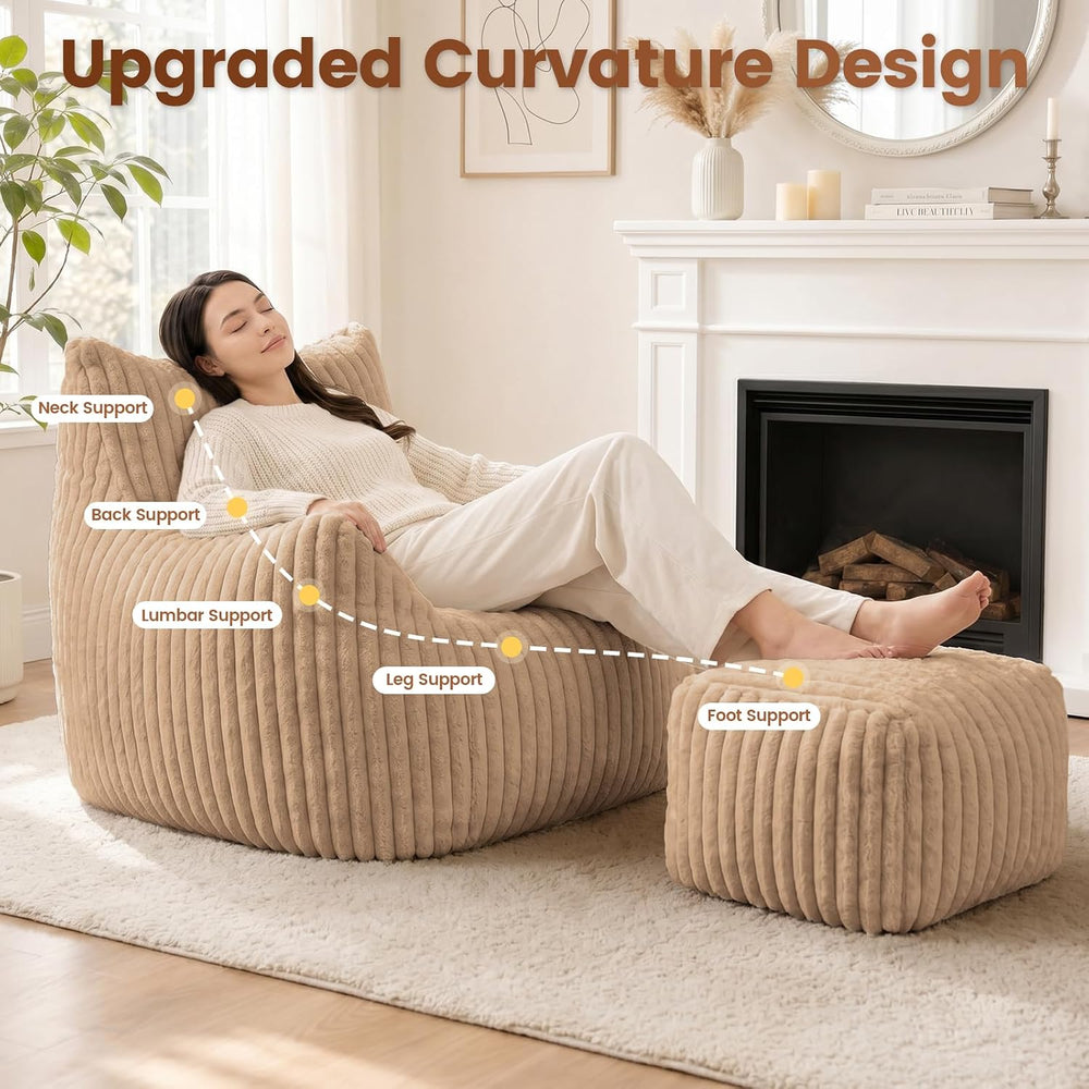 WSOFRLAC Giant Plush Bean Bag Chairs, Cozy Fluffy Single Cloud Couch, Khaki |...