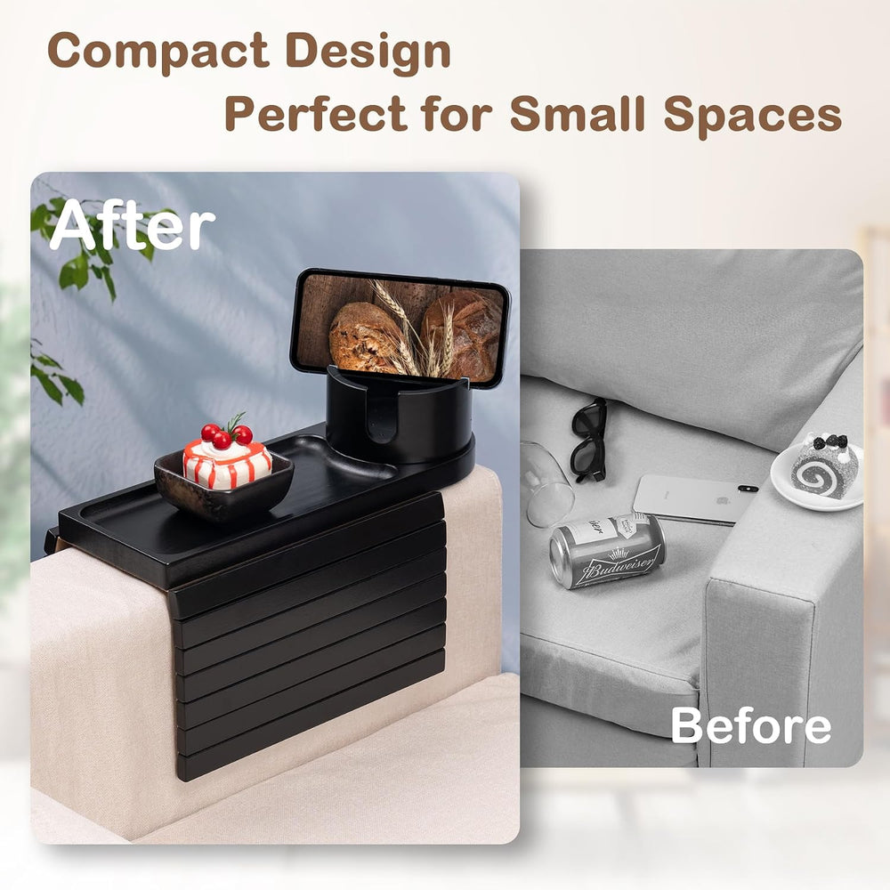 Couch Cup Holder for Armrests Over 4.9" Wide with 360° Phone Stand Black...