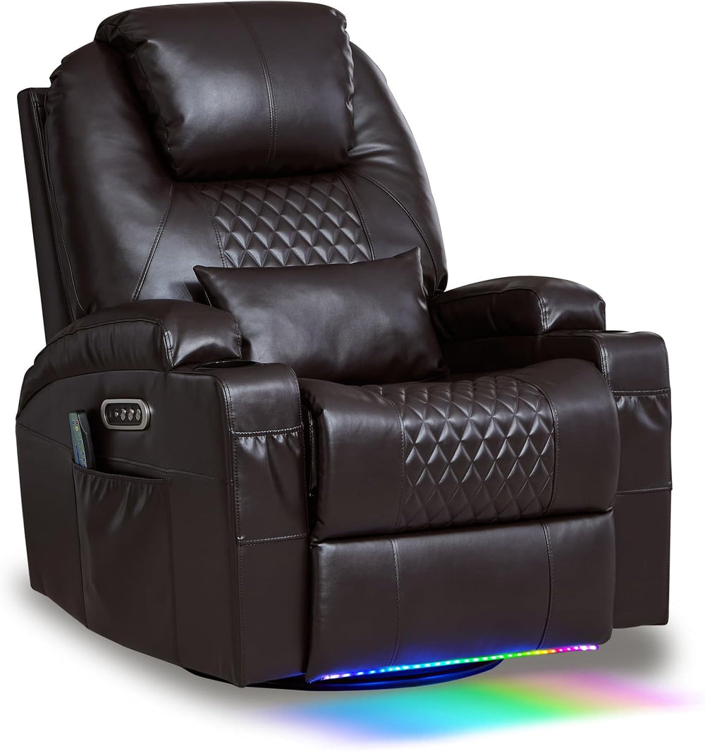 AHMED Dual Motor Power Swivel Rocker Recliner Chair, Faux Leather, Brown | El...