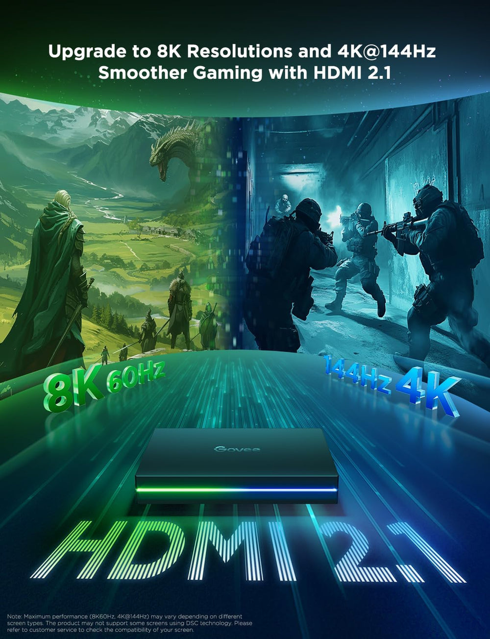 Govee HDMI 2.1 AI Sync Box 2, 8K/4K @144Hz, RGBWIC for 55-65 Inch TVs