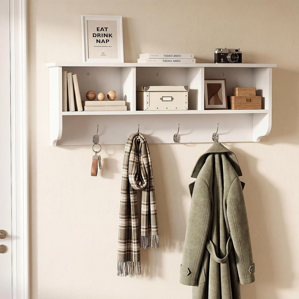 38.6inch Wall Mounted Entryway wooden Coat Rack with Storage Shelf 4 Dual Hoo...