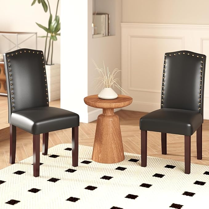 LSSBOUGHT PU Dining Chair Set of 4 Upholstered Parsons Kitchen Chair with Cop...