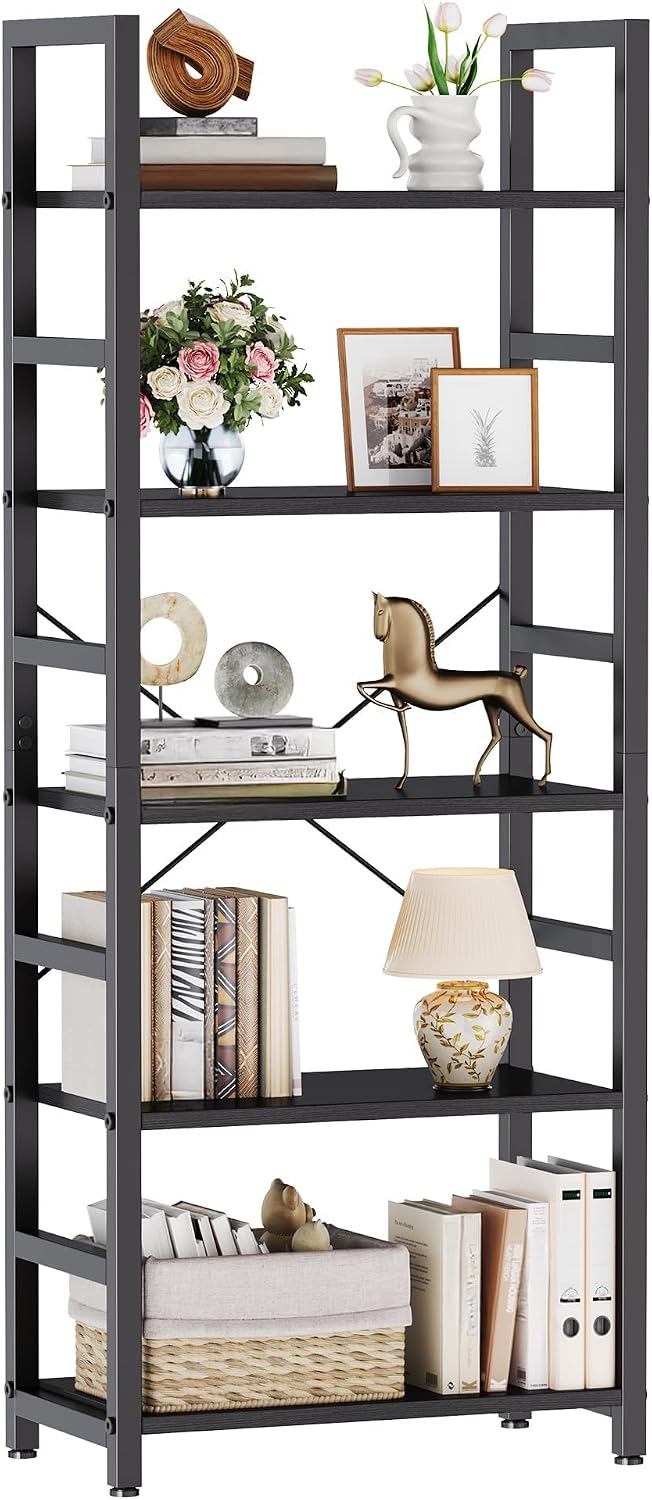 DUMOS 5-Tier Bookshelf, Modern Tall Bookcase Book Shelf Storage Organizer