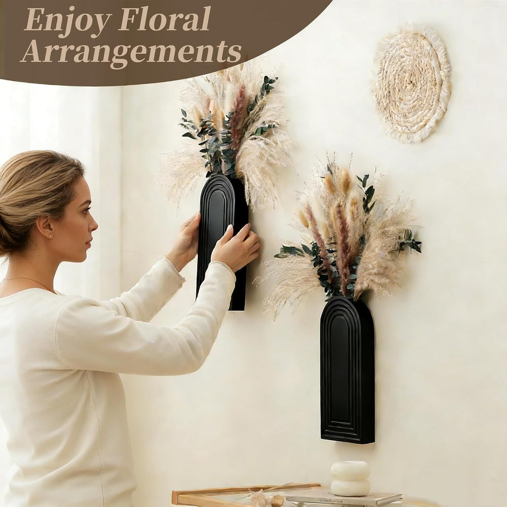 2 Pack Wooden Wall Vase Set with Pampas Grass Eucalyptus, Modern Farmhouse Bo...