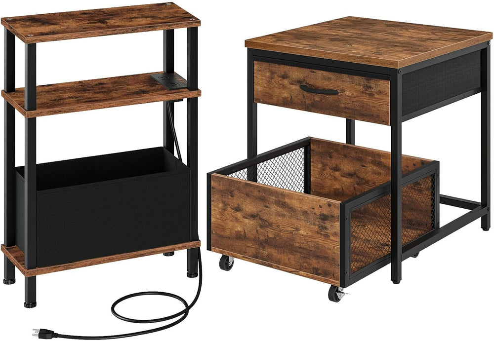 CHOEZON Narrow Side Table and Mini Fridge Stand with Storage, Skinny End Tabl...