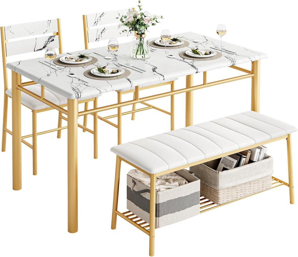 IRONCK Dining Table Set for 4, Kitchen Table and Chairs Set, White & Gold...