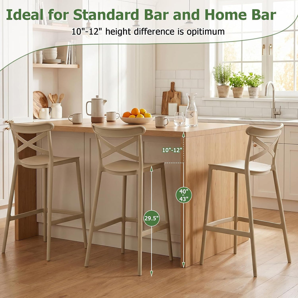 30" Plastic Outdoor Bar Stools Set of 8, Stackable, Camel
