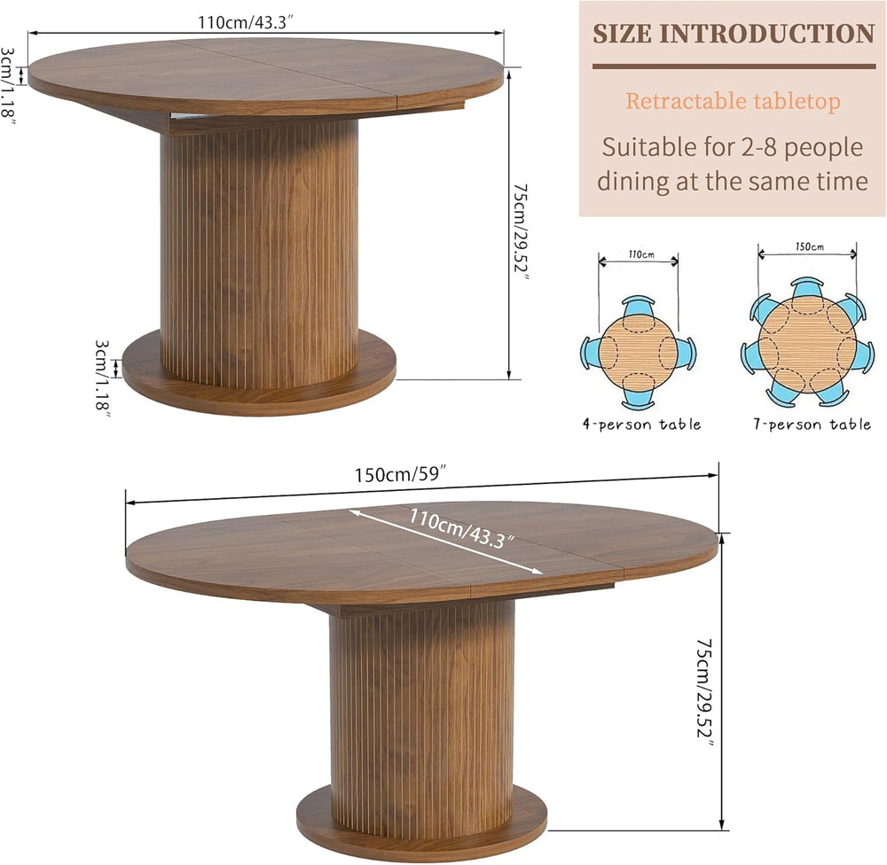 43.3 inch 59 inch Adjustable Size Round Dining Table for 4 6, Unique Design M...