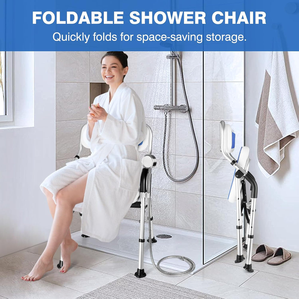 DEWEL Foldable Shower Chair for Elderly and Disabled, Folding Shower Seat wit...