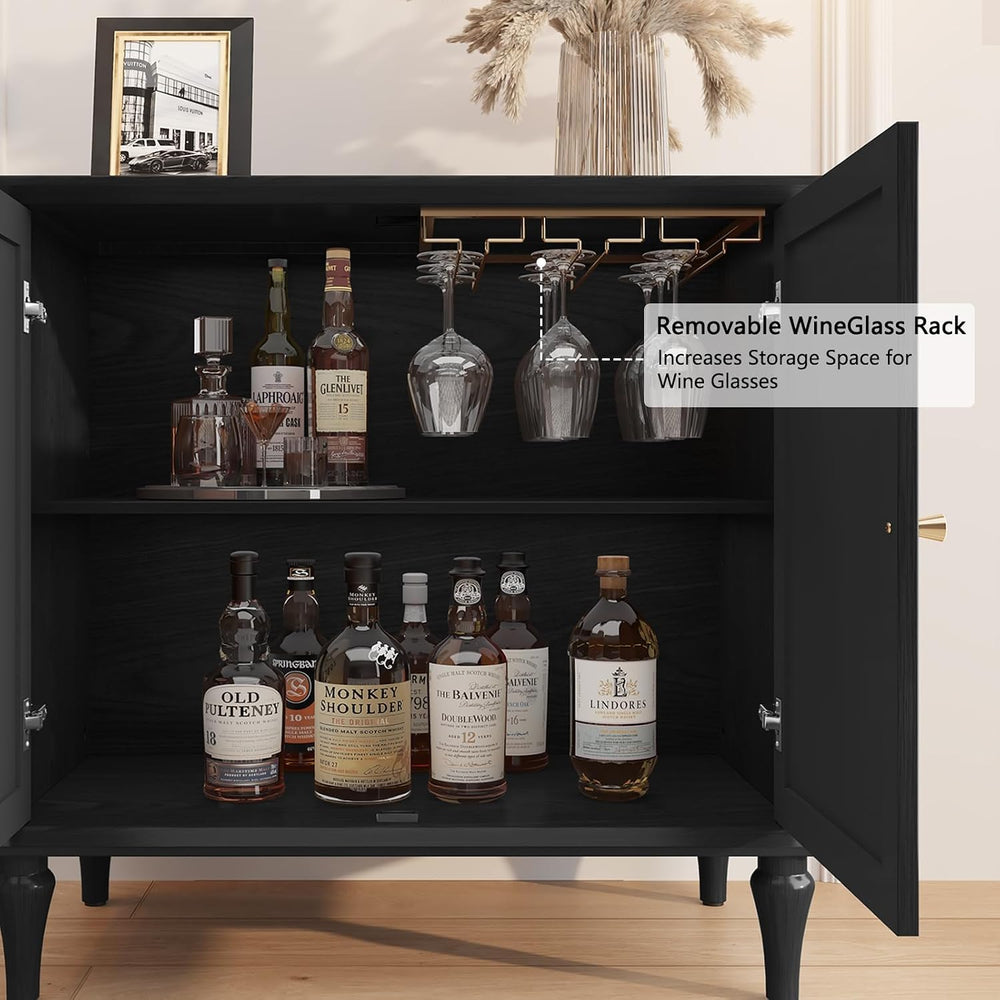 ARTPOWER Black Sideboard Buffet Cabinet with Storage, Mid-Century Modern Stor...